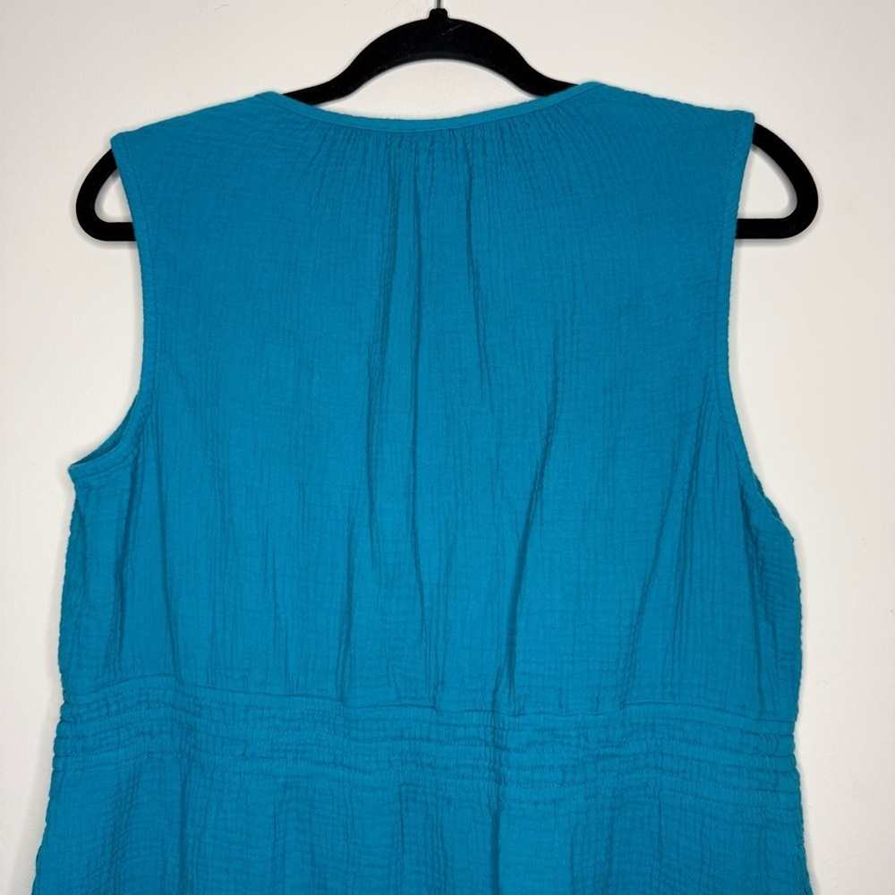 BELLE BEACH KIM GRAVEL Blue 100% Cotton Resort Boho Coastal Lagenlook Mini Dress - Picture 7 of 8